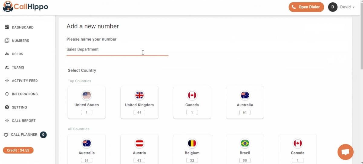 Choose a country to get an 800 phone number