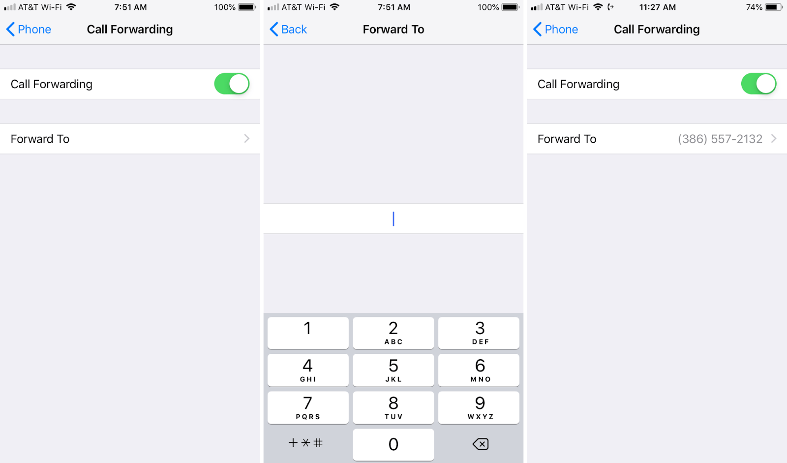  Setting call forwarding function on iOS devices